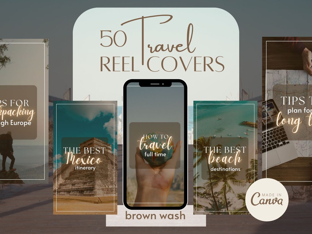 50 Travel Reel Covers Templates Instagram Travel Reels Travel Blogger Editable Canva Templates