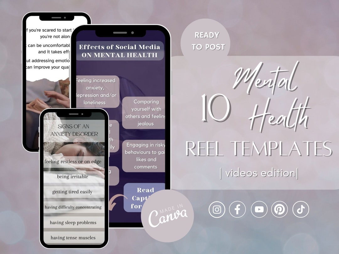 10 MENTAL HEALTH Video Reel Templates Social Media Instagram Canva ...