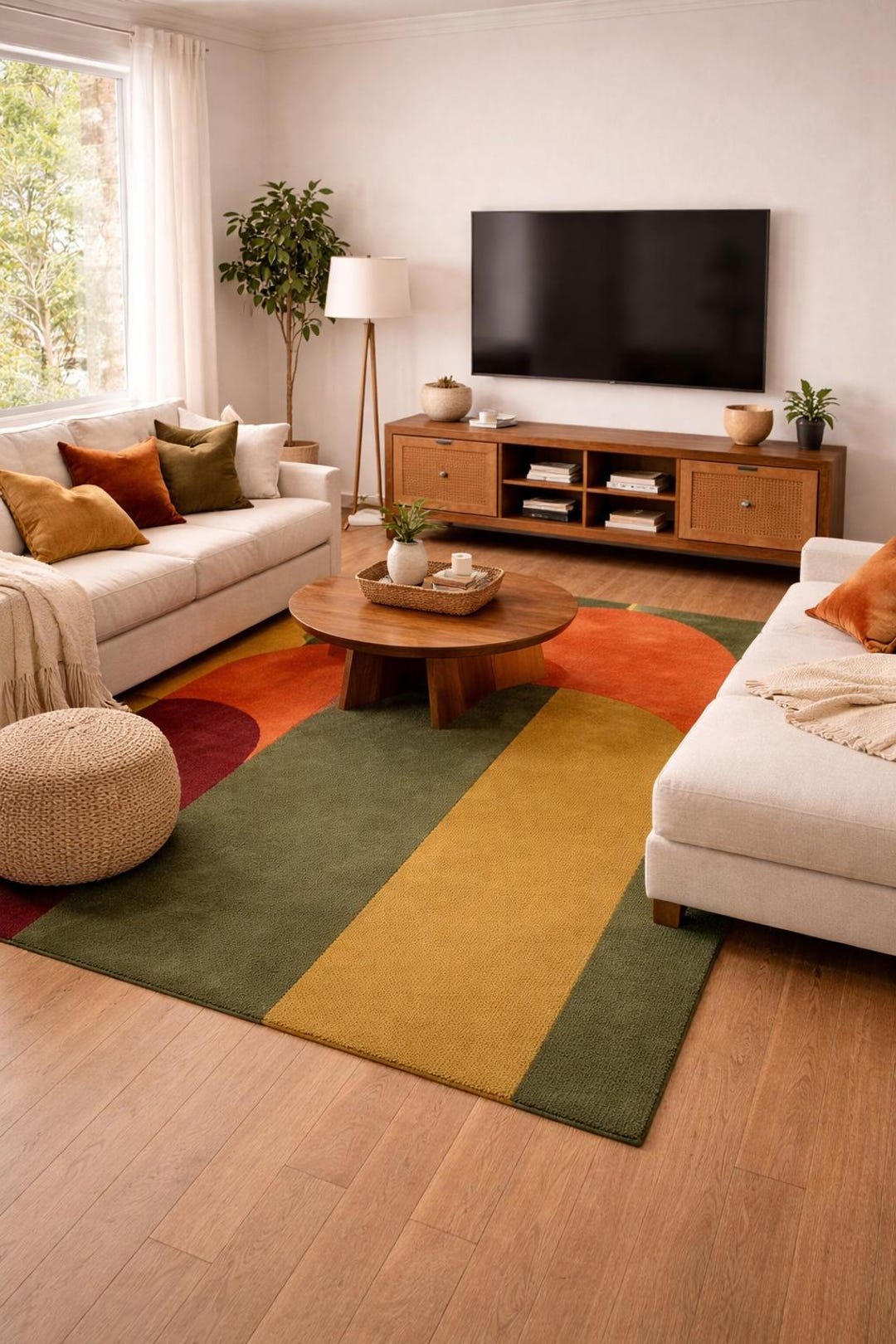 Modern Abstract Hand Tufted Wool Rug – Geometric Arch Design in Earthy ...