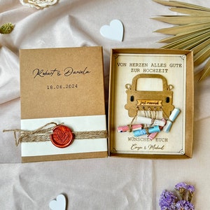 Personalized money gift for the wedding • Gift box for money • Wedding car • Gift box for the wedding with engraving • Wax seal