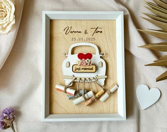 Regalo de dinero personalizado para una boda • Regalo de bodas • Coche • Marco de fotos grabado para una boda • Ideas para regalos de boda