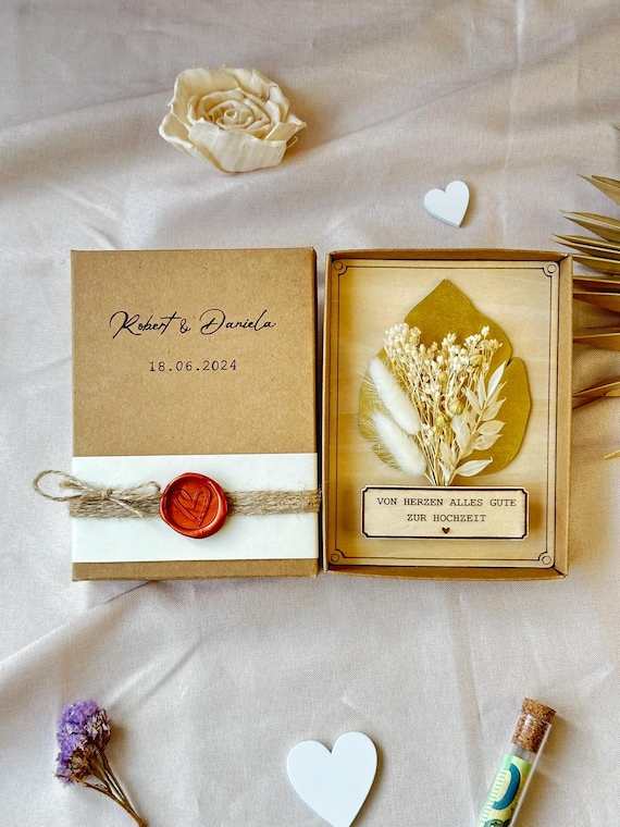 Hochzeitsgeschenk-Box Für Brautpaar - Elegante Geldgeschenk-Verpackung Mit Trockenblumen