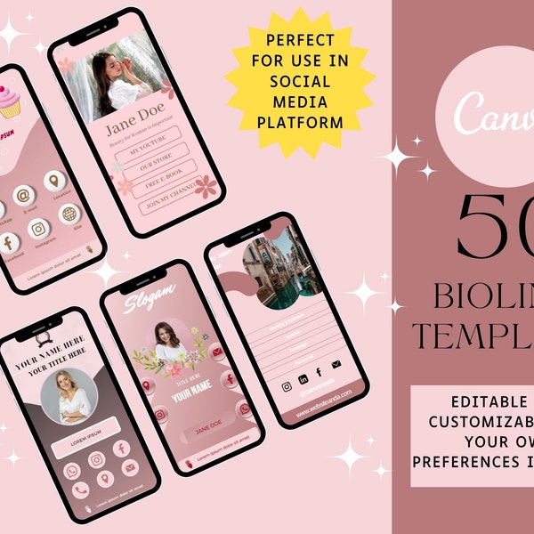 50 Link in Bio Biolink Instagram Template| Beauty, Travel Agent, Fashion Designer, Fashion Influencer, Event Planner, and General