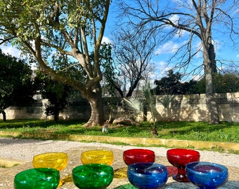 Multicolored glass footed dessert ice cream bowls vintage retro set of 8 bowls