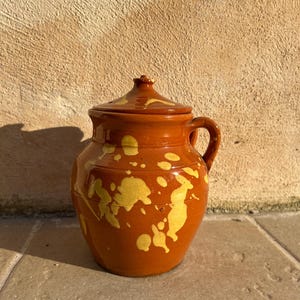 Vaso rustico italiano in terracotta a due manici Pignata, ceramica siciliana d&#39;epoca