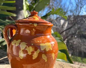 Rustic Italian jar two handled earthenware vessel Pignata Sicilian vintage pottery