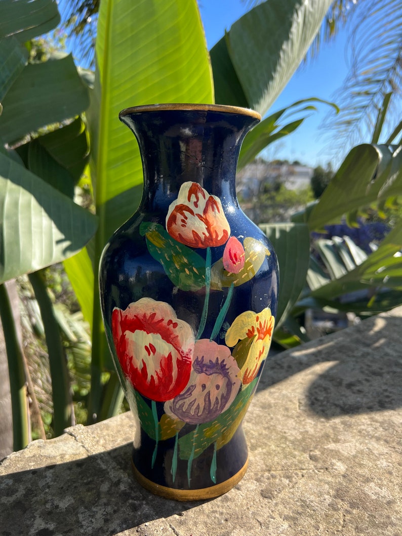 Vintage Vase Ceramic Vase Handmade Vase Pottery Vase Floral Hand-painted Vase Italian Vase image 1