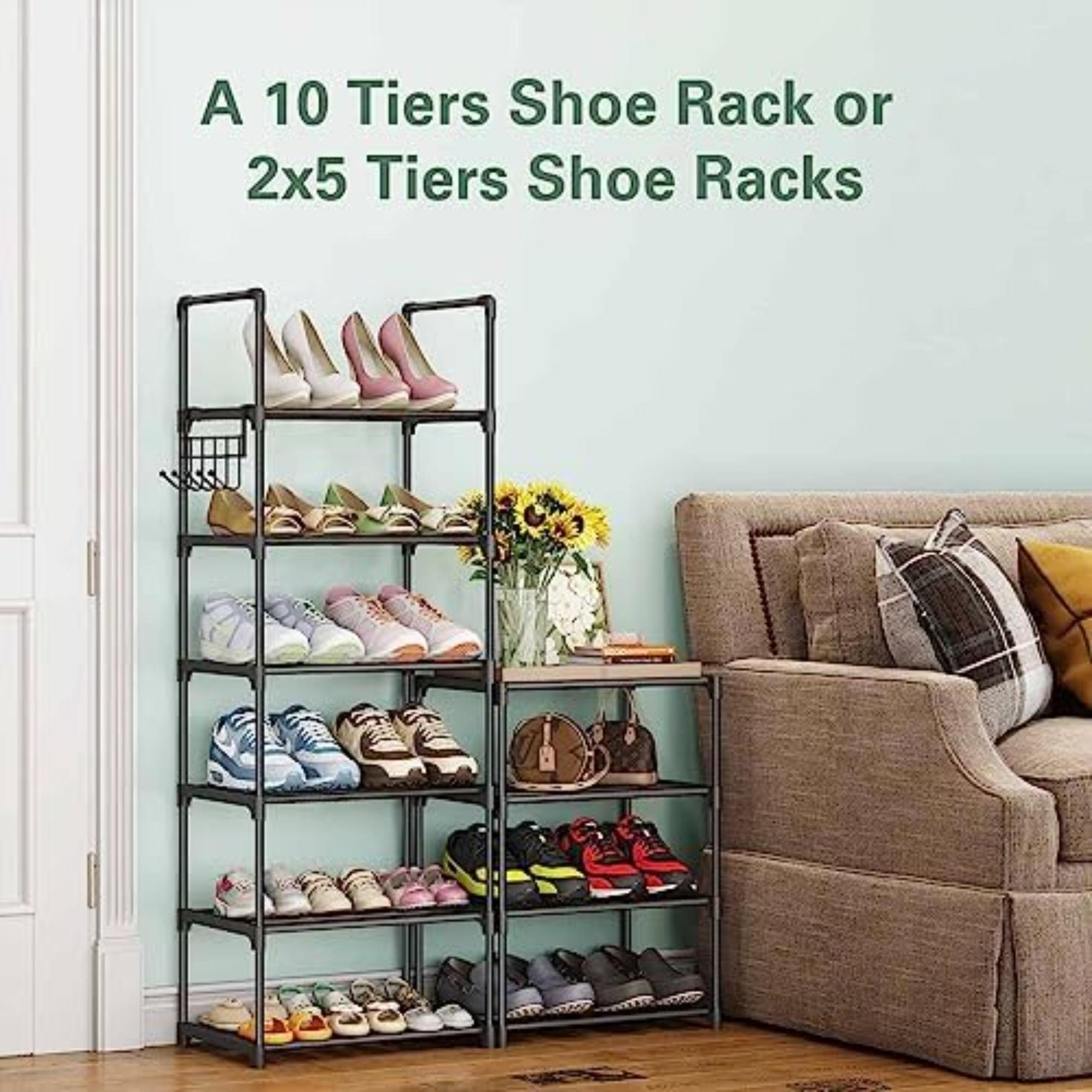 Black 10 Tiers Shoe Rack, holds 20-24 Pairs of Shoes / Boots – Closet  Intuition