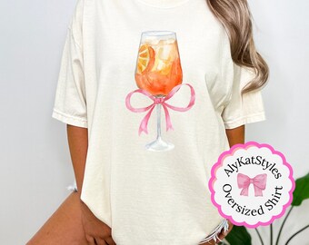 Aperol Spritz Shirt: Pink Bow Cocktail Graphic Tee