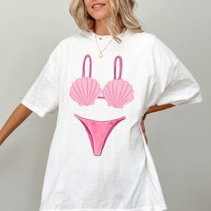 Camiseta de bikini de conchas, traje de baño rosa, traje de baño de conchas, estética de sirena, camiseta de despedida de soltera, regalo para ella, ideal para piscina o playa