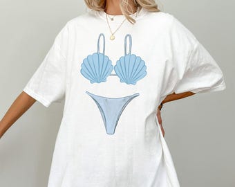 Seashell Bikini Shirt, Seashell Lover Gift, Shell Swimsuit, Mermaid Core, Bachelorette Party Shirt, Gift for Her, Great for Pool or Beach