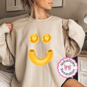 Pasta Lover's Smile Sweatshirt, Fun Foodie Pullover, Comfy Lounge Top, Perfect Gift for Best Friend, Pasta and Vino Enthusiast Present