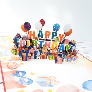 Carte de voeux pop-up joyeux anniversaire, carte d'anniversaire 3D pour lui ou elle, carte debout découpée au laser, cadeaux de félicitations de naissance