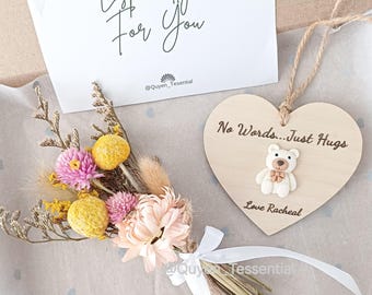 Mini Dried Flower Bouquet with 3D Bear Hugs: Sympathy Gift