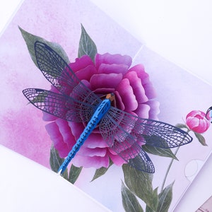 Dragonfly & Flowers Pop Up Greeting card | Any occasion card | Birthday | Mother's day | Easter  | 3D Birthday Card for him or her gifts