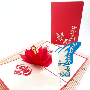 Rose and butterfly pop up card, Greeting card, Congratulation, Wedding anniversary, Mother's day gifts