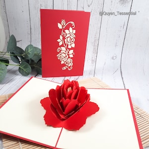 Tarjeta Pop Up rosa romántica, tarjeta 3D para ella, tarjeta stand up cortada con láser, San Valentín - Aniversario de boda - Regalos de felicitación