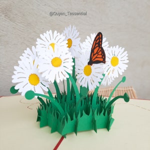Tarjeta emergente de margarita blanca, tarjeta 3D de flores, boda/aniversario/compromiso/felicitación/mejorarse pronto/tarjeta de origami