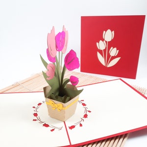 Tarjeta Tulip Pop Up, tarjeta cortada con láser 3D para él o ella, Boda / Aniversario / Compromiso / Felicitaciones / que te mejores pronto / tarjeta de regalo de origami