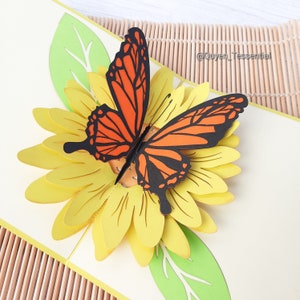 Carte pop-up tournesol et papillon, carte découpée au laser 3D pour lui, carte origami mariage / anniversaire / fiançailles / félicitations