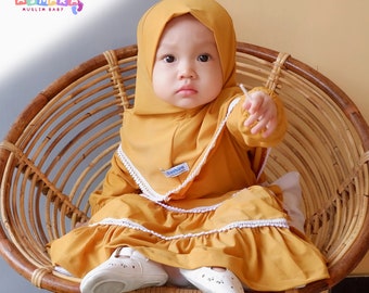 Baby - Toddlers - Children Robe Muslim Abaya Sets Mustard - Muslim Daily Dress - Muslim Baby Hijab 0-3 Years - Abaya Children - Hijab Girl