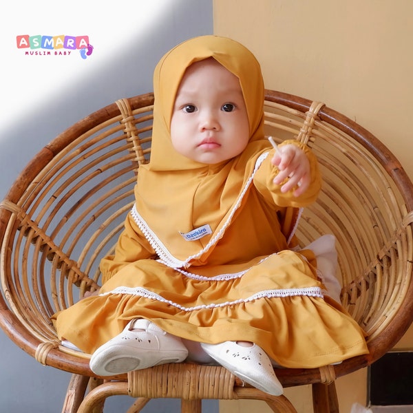 Baby - Toddlers - Children Robe Muslim Abaya Sets Mustard - Muslim Daily Dress - Muslim Baby Hijab 0-3 Years - Abaya Children - Hijab Girl