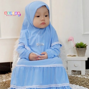 Baby Toddlers Children Robe Muslim Abaya Sets BLUE Muslim Daily Dress Muslim Baby Hijab 0-3 Years Abaya Children Hijab For Girl image 1