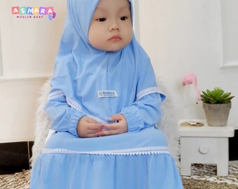 Bébé - Tout-petits - Ensemble abaya musulman pour enfants BLEU - Robe musulmane quotidienne - Hijab pour bébé musulman 0-3 ans - Abaya enfants - Hijab pour fille