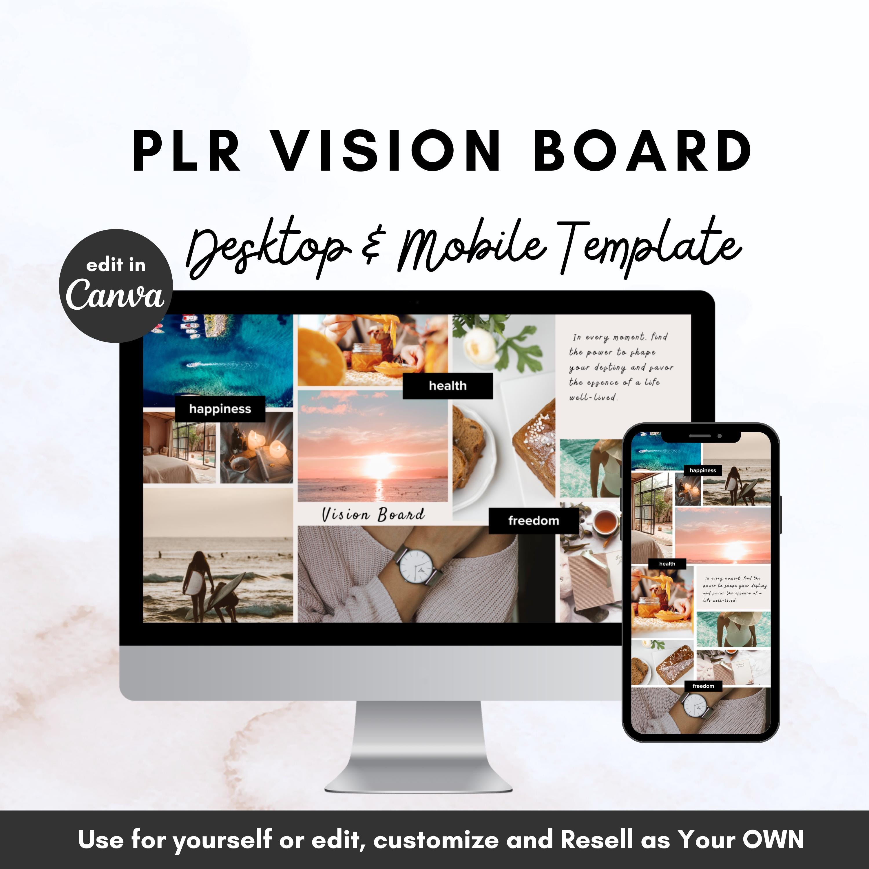 PLR 2026 Customizable Vision Board Canva Template With Resell Rights ...