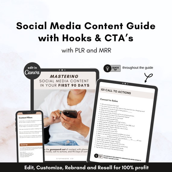 Social Media Content Guide with PLR and Master Resell Rights (MRR), 90 days of Content, Plus Bonus Content Planning Template