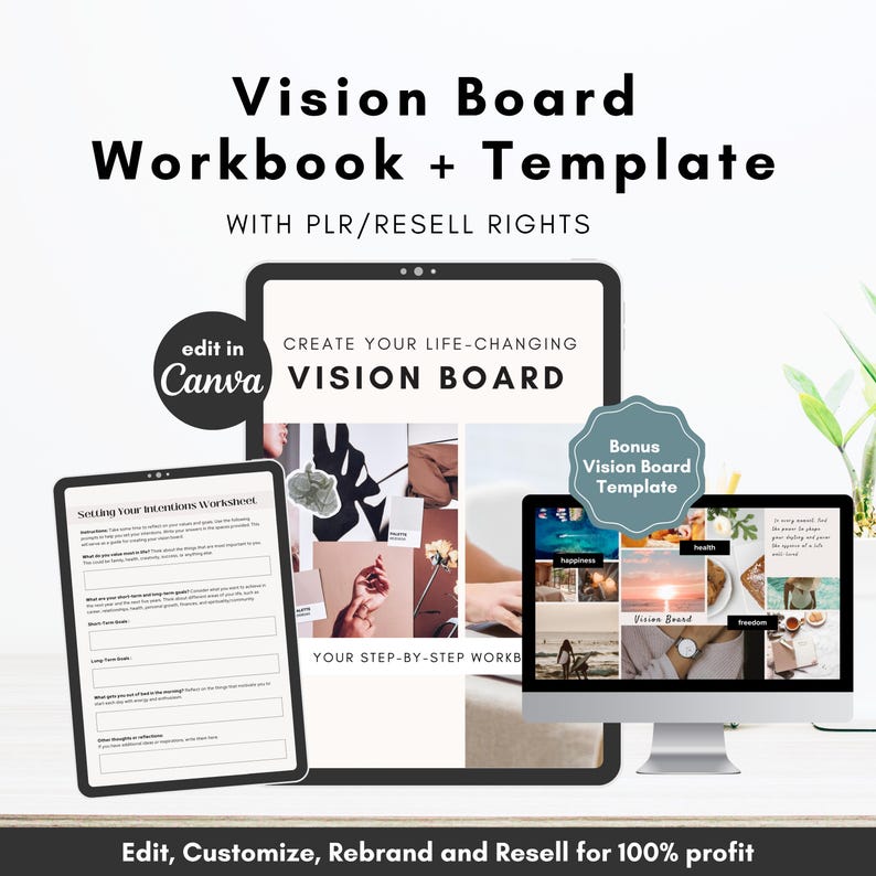 2026 Vision Board Workbook Guide and Template With Private Label (PLR ...