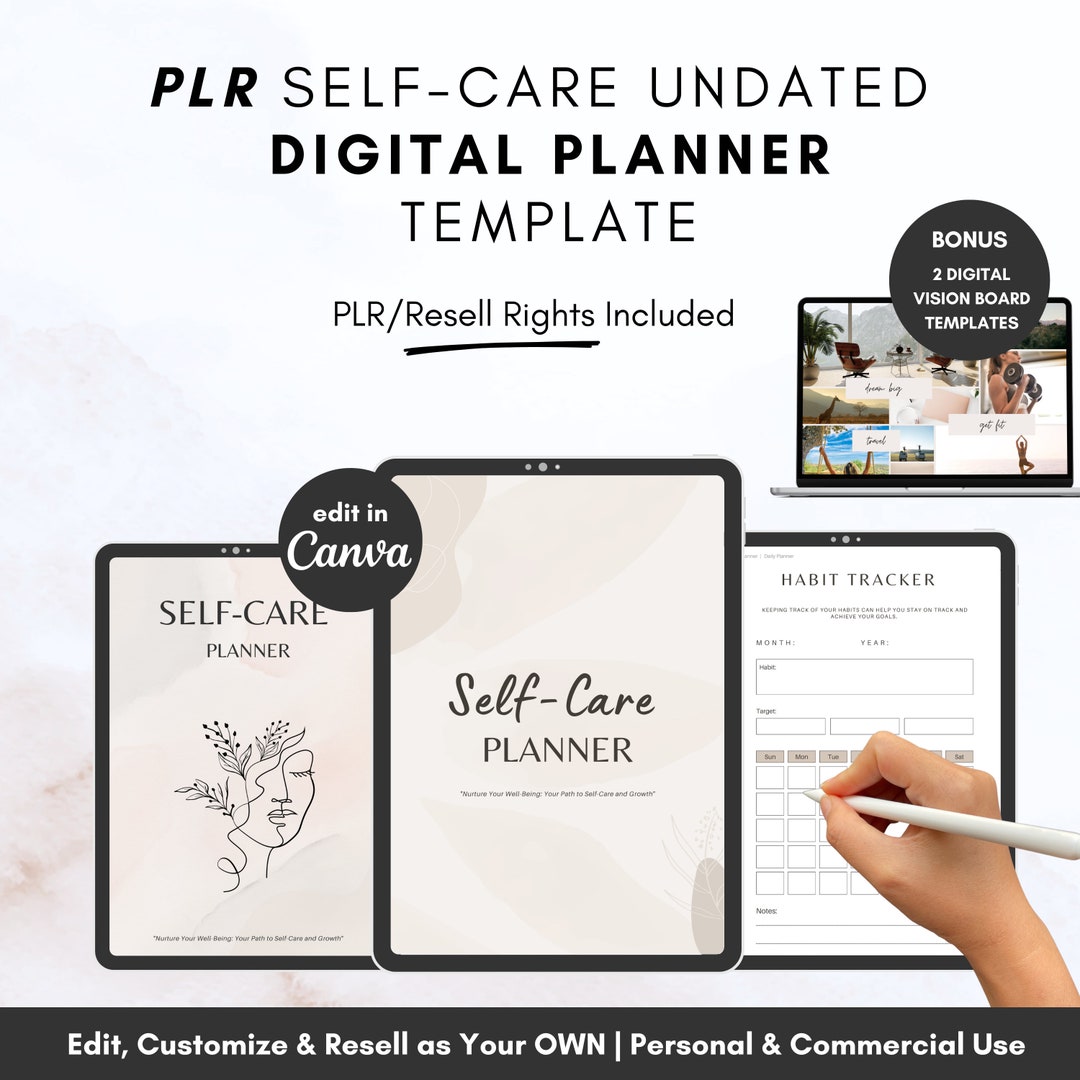 PLR Self-care Digital Planner Template to Resell, Editable Canva ...