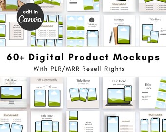 Más de 60 maquetas de productos digitales con PLR y MRR, plantillas de listado de maquetas de Canva personalizables para productos digitales