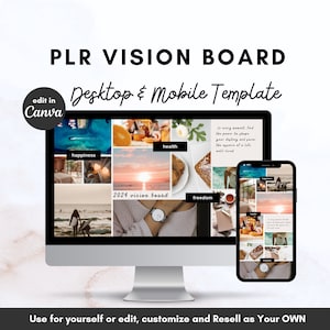 PLR 2025 Vision Board Template, Manifestation, Dream Board, Canva Template, PLR Resell Rights