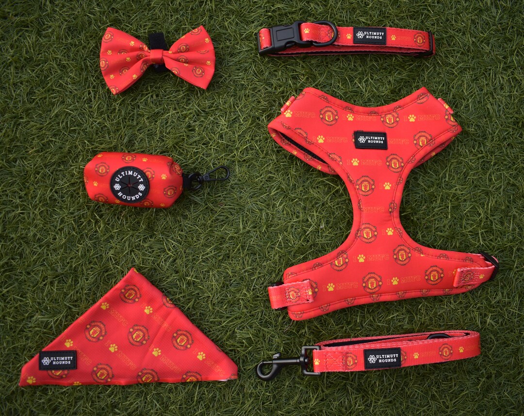 Manchester United Dog Harness Bundle, Collar, Leash/lead, Bow Tie