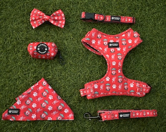 Football Dog Harness Bundle, Collar, Leash/Lead, Bow tie, Bandana, Poop bag holder.