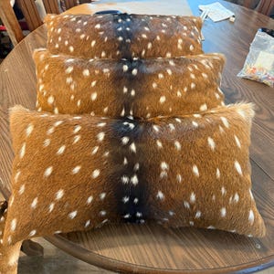 Genuine Axis pillows W/ black stripe brown leather backing. Comes with insert