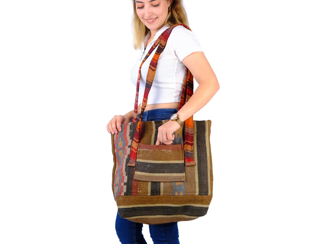 Handwoven Large Kilim Tote Bag, Beach Large Capacity Bag, Summer