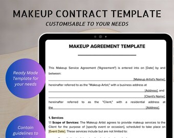 Makeup Service Contract, MUA Agreement, Makeup Artist Forms, MUA Contract, Bridal Contract, Freelance Makeup Artist Contract, MUA Forms