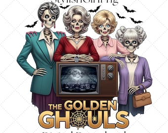 Esqueleto de Halloween retro PNG: Ghouls dorados Clipart (Descarga digital)