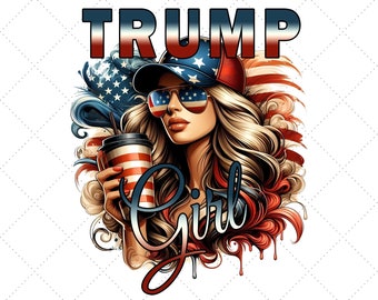 Trump Girl Png, American Flag Trump Sublimation Design, Patriotic Style, Digital Download Shirt Design, Maga, Usa Cap Png