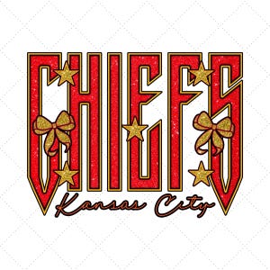 Chiefs Glitter Coquette Bow & Stars PNG - Sublimation Design (Digital Download)