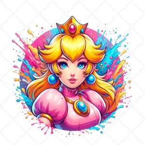 Princess Peach Shirt PNG: Colorful Splash Art (Digital Download)