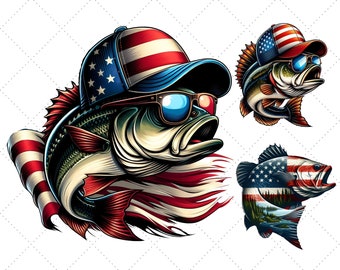 American Cap Bass Fish 3 Png, Large Mouth Bass Png, 4th Of July Sublimation Design Png, Fishing Bundle Png, T-Shirt Design, Digital Download
