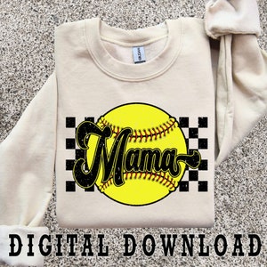 Checkered Softball Mama, Retro Softball Ball PNG, Distressed Softball Sublimation Shirt Design, Softball Mom Game Day Png,