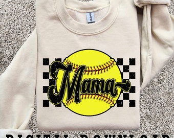 Checkered Softball Mama PNG: Retro Distressed Design (Digital Download)