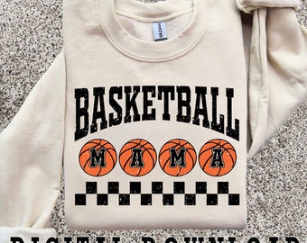 Checkered Basketball Mama PNG: Retro Distressed Design (Digital Download)