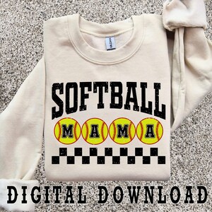 Checkered Softball Mama PNG, Retro Softball PNG, Distressed Softball Shirt Design, Softball Game Day Png, Softball Mom Shirt Digital