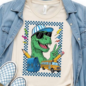 Blue Dinosaur Back to School PNG: Kids Shirt Sublimation Design (Digital Download)
