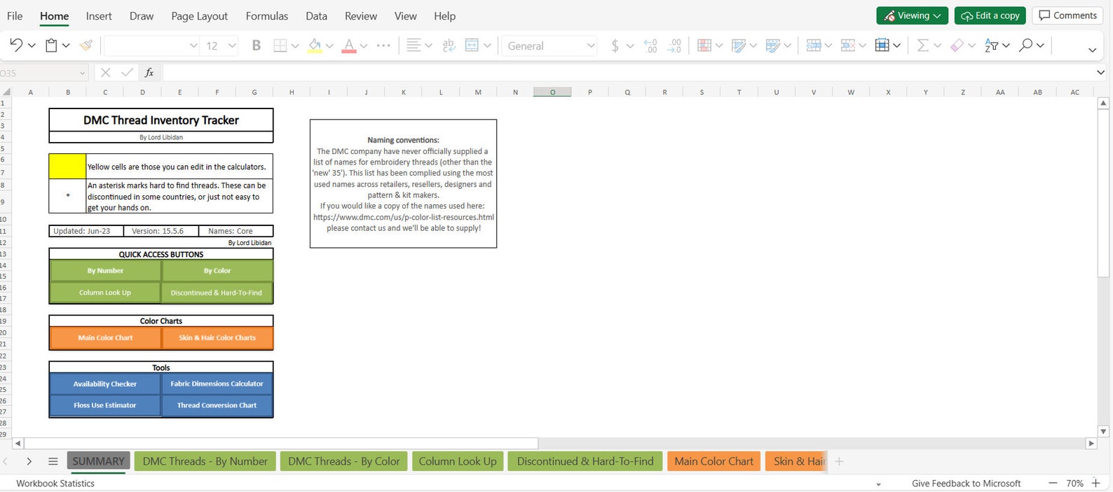 DMC Thread Color Chart Tracker Inventory Spreadsheet Etsy
